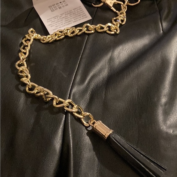 NWT skinny faux leather pants with gold chain - Picture 4 of 6